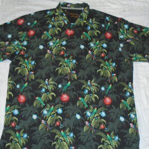 TOMMY BAHAMA  SEASONS GREETINGS SHIRT PARROTS  BIRD PALM TREES ORNAMENTS SIZ XXL